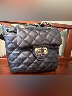 Badgley Mischka Black Quilted Crossbody with Gold Chain Accents